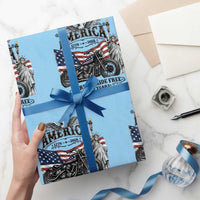 America Born to Ride Free 250 Years Biker Wrapping Paper Roll American Flag Chopper Motorcycle Statue of Liberty 1776 to 2026 Semiquincentennial