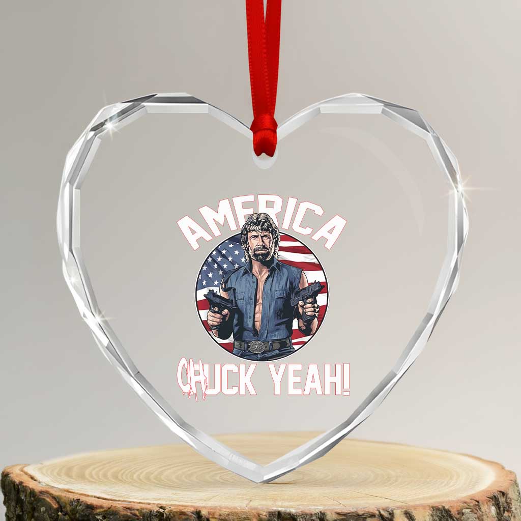 America Chuck Yeah Legendary Action Hero Heart Crystal Glass Ornament Patriotic USA Flag Tribute 4th of July Freedom Humor