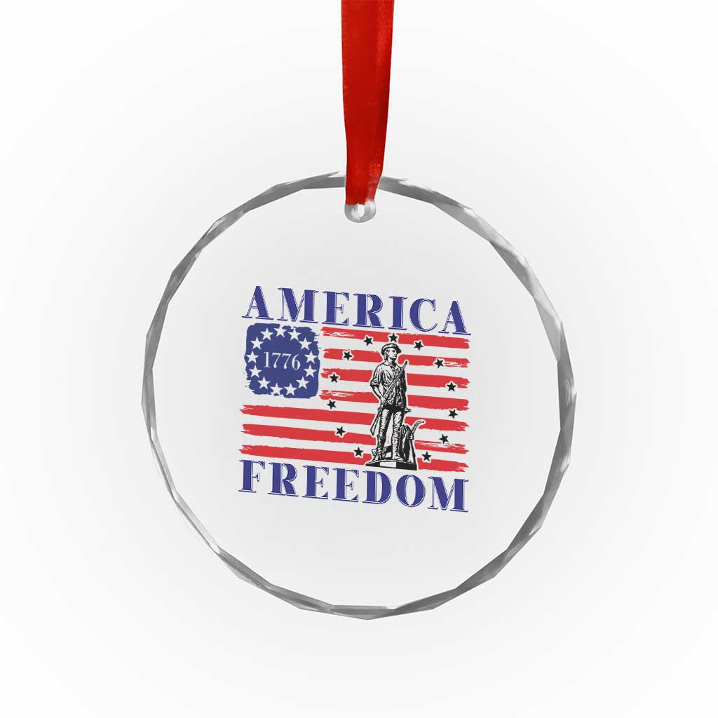 America Freedom 1776 Revolutionary War Crystal Glass Ornament Minuteman Betsy Ross Flag Patriotic History