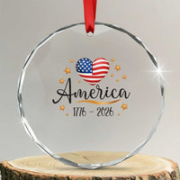 America Heart 250 Years Crystal Glass Ornament US Semiquincentennial Cute Patriotic 1776 to 2026 - Wonder Print Shop