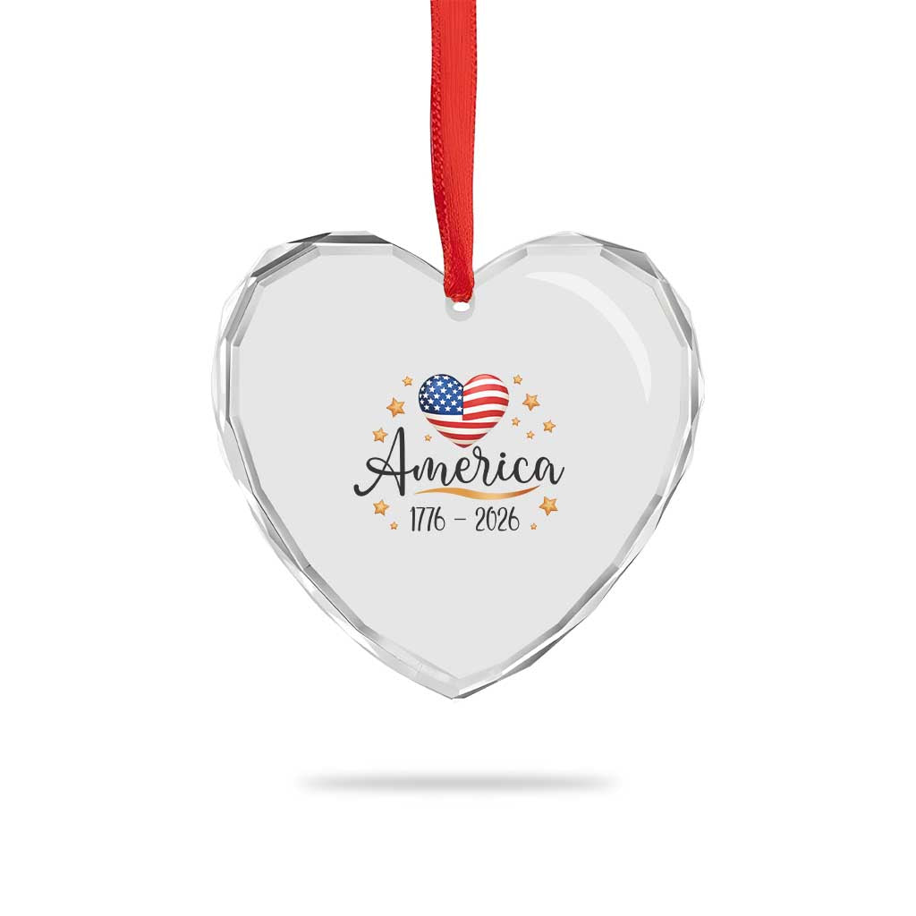 America Heart 250 Years Heart Crystal Glass Ornament US Semiquincentennial Cute Patriotic 1776 to 2026 - Wonder Print Shop