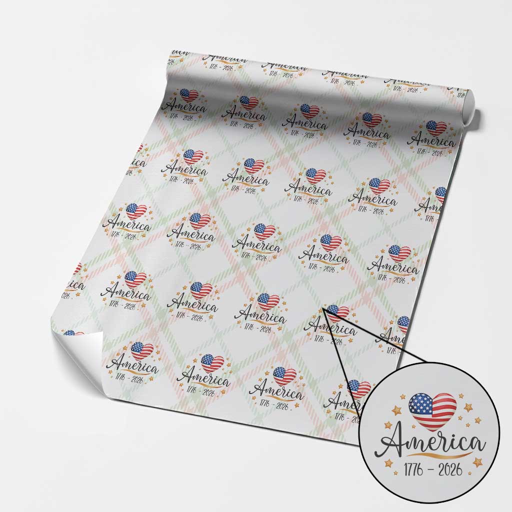 America Heart 250 Years Wrapping Paper Roll US Semiquincentennial Cute Patriotic 1776 to 2026 - Wonder Print Shop