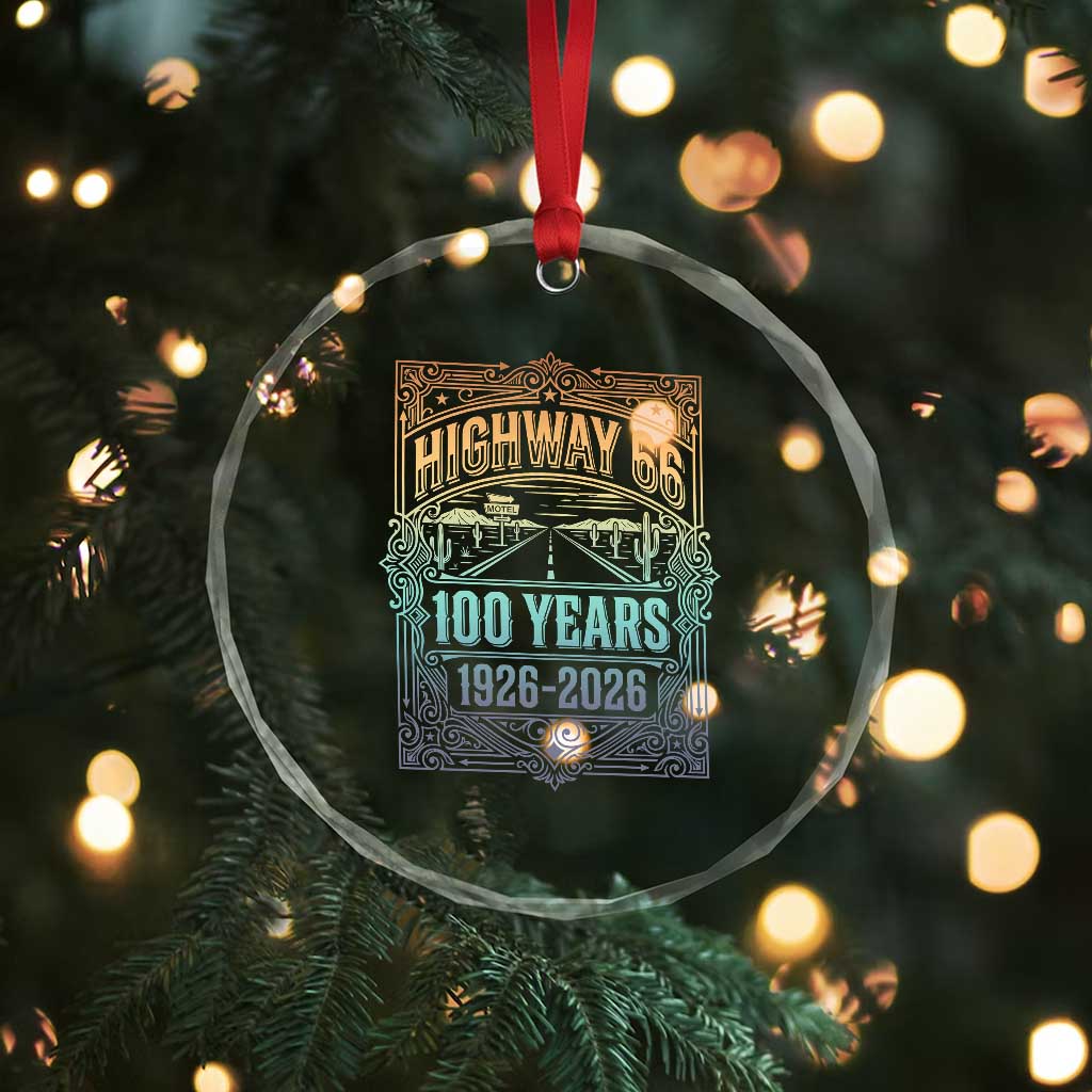 America Highway 66 100 Years Centennial 1926-2026 Crystal Glass Ornament Retro Desert Horizon The Mother Road Colorful Graphic
