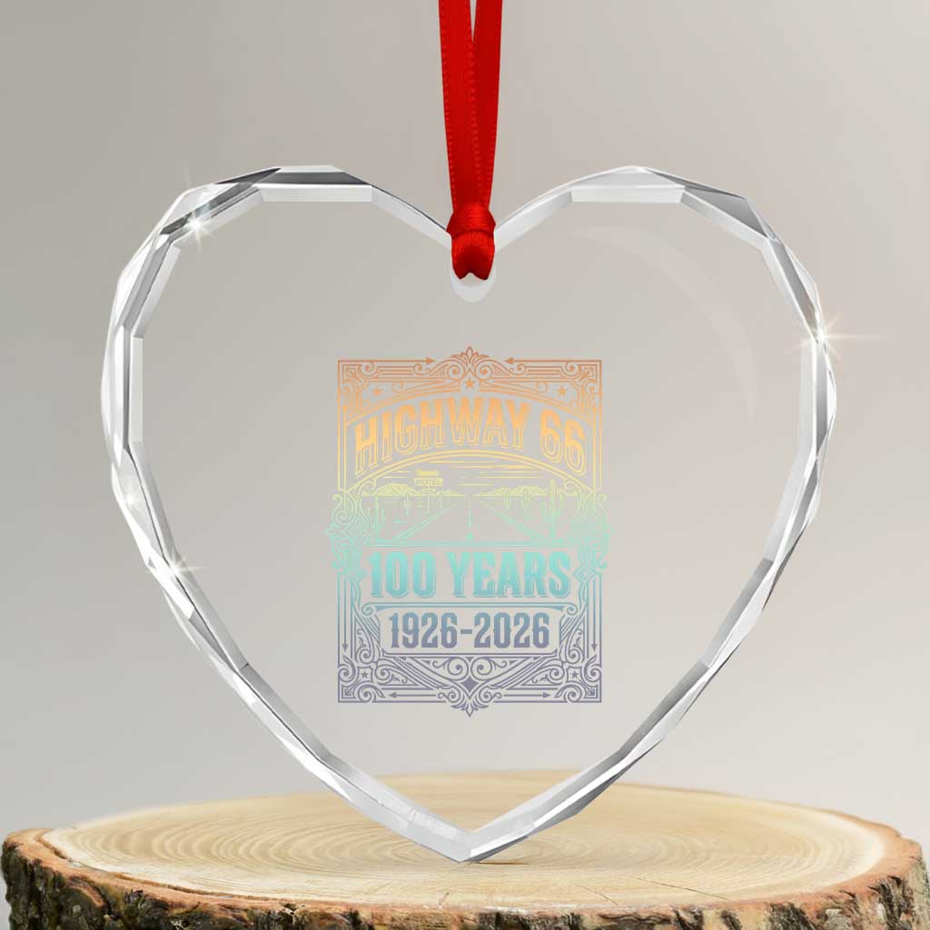 America Highway 66 100 Years Centennial 1926-2026 Heart Crystal Glass Ornament Retro Desert Horizon The Mother Road Colorful Graphic