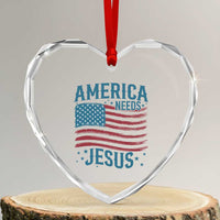 America Needs Jesus Heart Crystal Glass Ornament 4th of July Christian