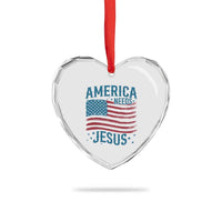 America Needs Jesus Heart Crystal Glass Ornament 4th of July Christian