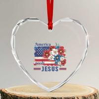 America Needs Jesus Heart Crystal Glass Ornament Christian Floral US Flag 4th of July