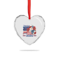 America Needs Jesus Heart Crystal Glass Ornament Christian Floral US Flag 4th of July
