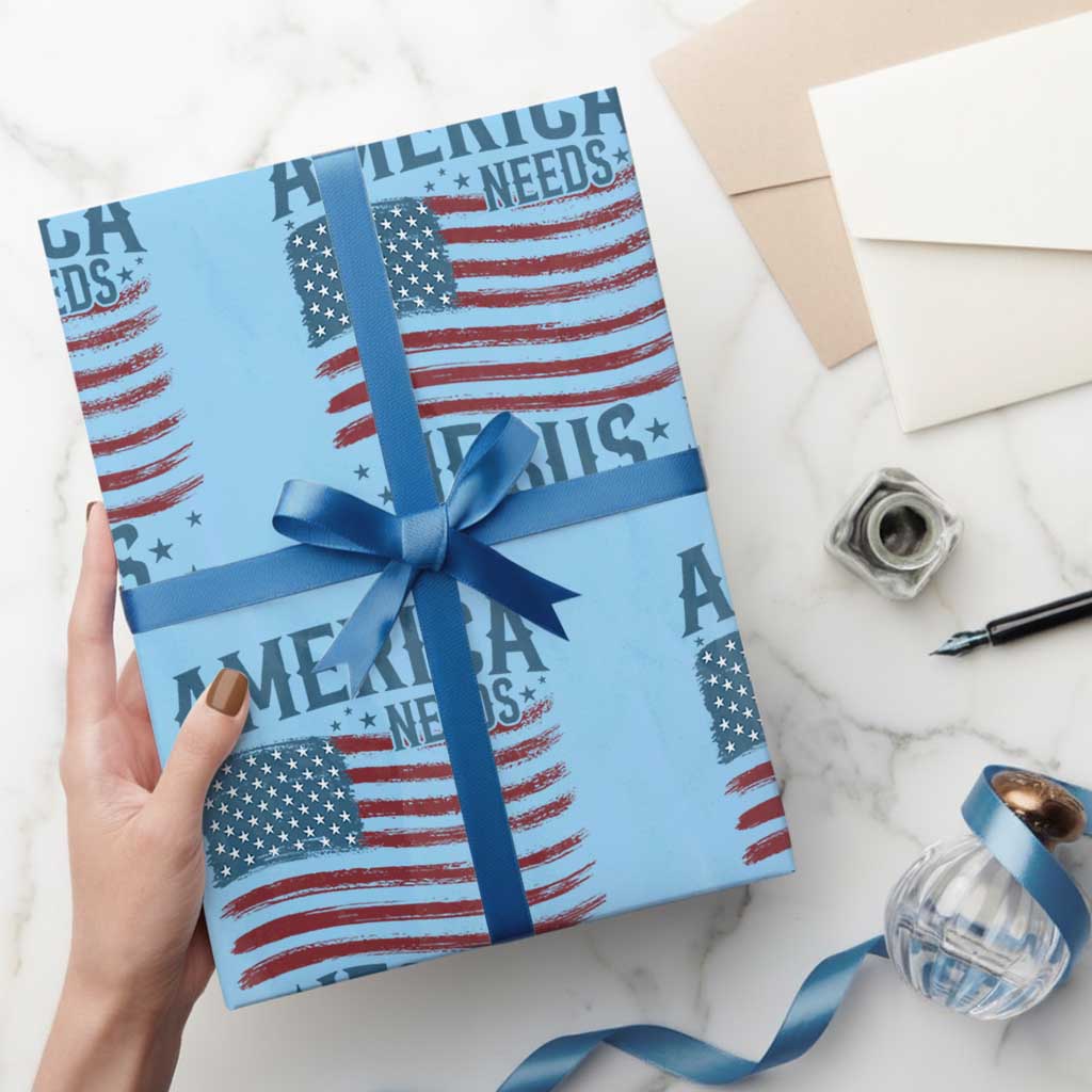 America Needs Jesus Wrapping Paper Roll 4th of July Christian