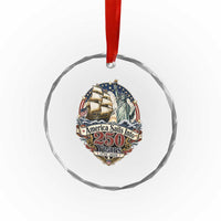 America Sails Into 250 Years Vintage Nautical Graphic Crystal Glass Ornament Statue of Liberty Tall Ship 1776 to 2026 Semiquincentennial Patriotic