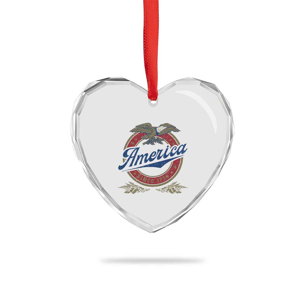 America Since 1776 Heart Crystal Glass Ornament 4th of July Retro Vintage Patriotic Eagle Pride - Wonder Print Shop
