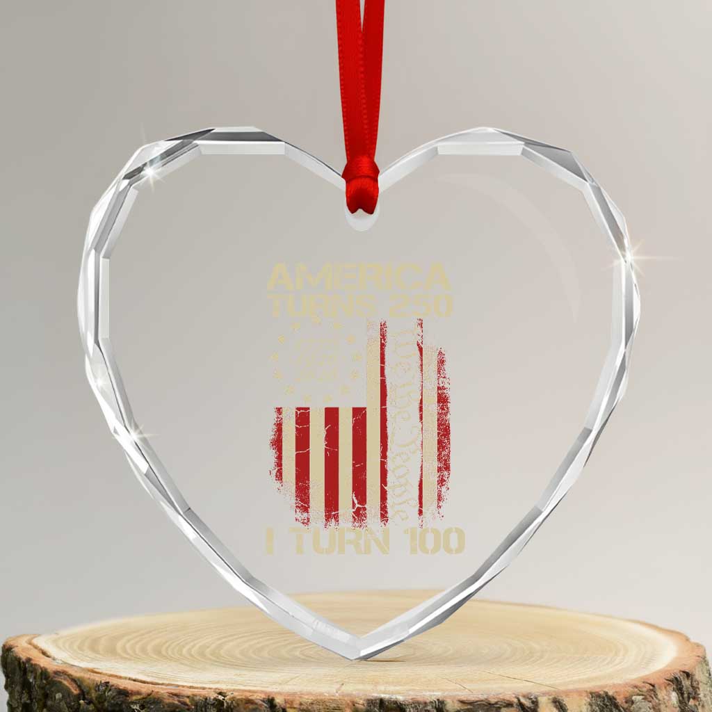 America Turns 250 I Turn 100 Heart Crystal Glass Ornament 100th Birthday 250th Anniversary USA Vintage 1926 Bday