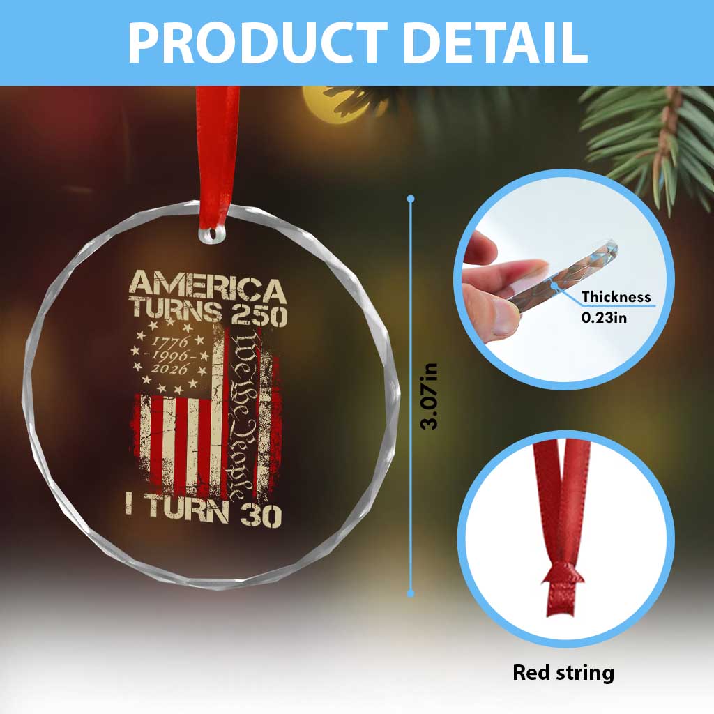 America Turns 250 I Turn 30 Crystal Glass Ornament 30th Birthday 250th Anniversary USA Vintage 1996 Bday