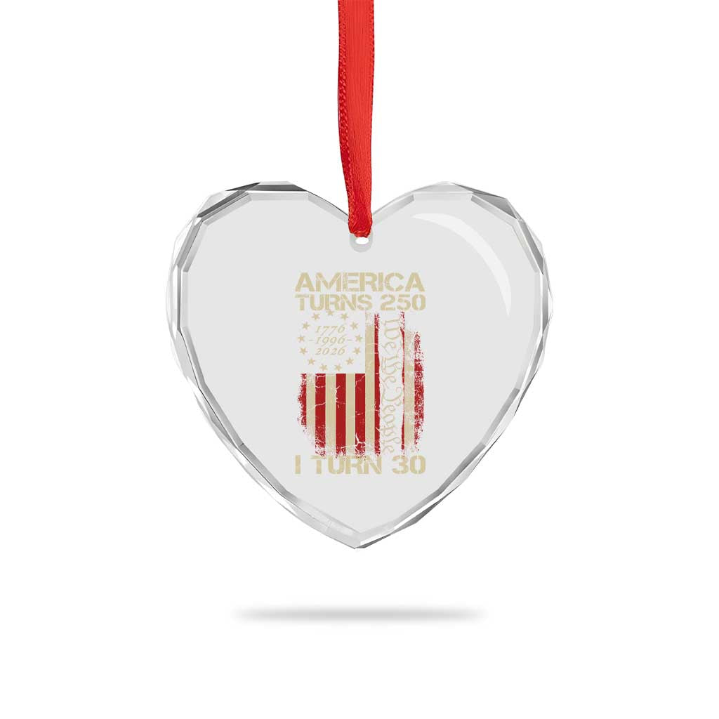 America Turns 250 I Turn 30 Heart Crystal Glass Ornament 30th Birthday 250th Anniversary USA Vintage 1996 Bday