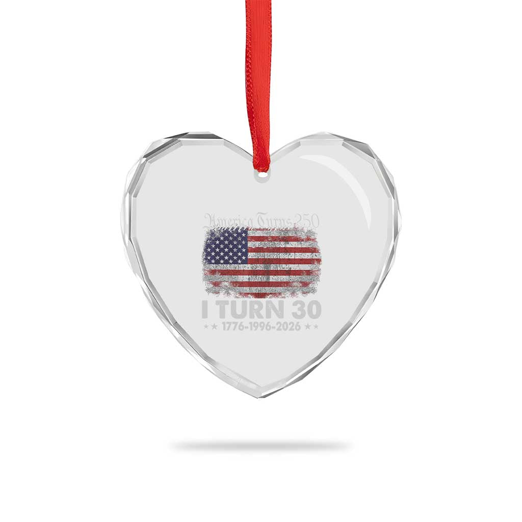 America Turns 250 I Turn 30 Heart Crystal Glass Ornament Vintage 1996 30th Birthday 250th Anniversary USA 30 Year Old Gift