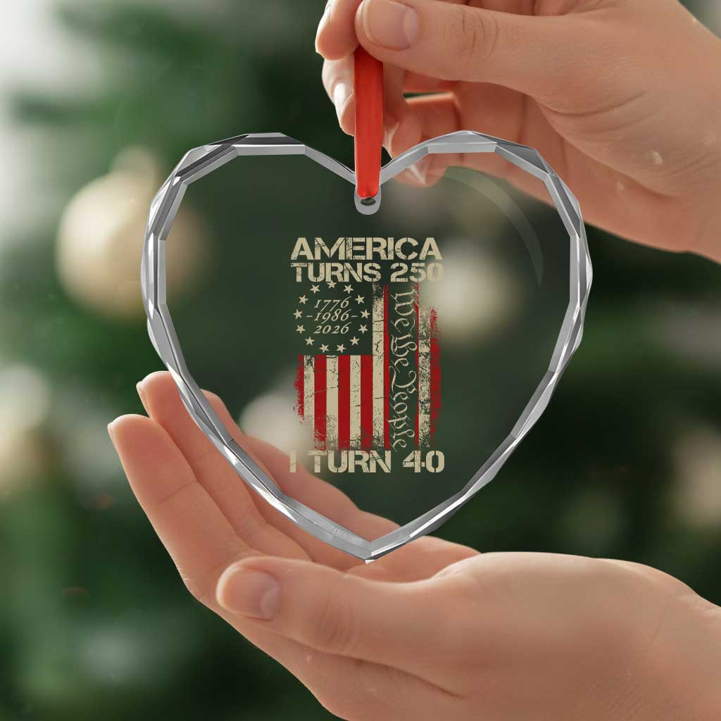 America Turns 250 I Turn 40 Heart Crystal Glass Ornament 40th Birthday 250th Anniversary USA Vintage 1986 Bday