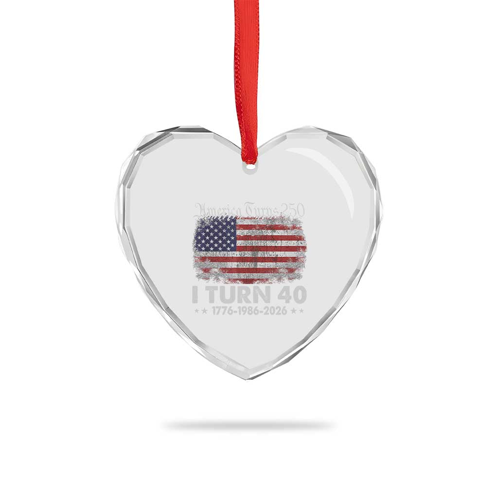 America Turns 250 I Turn 40 Heart Crystal Glass Ornament Vintage 1986 40th Birthday 250th Anniversary USA 40 Year Old Gift