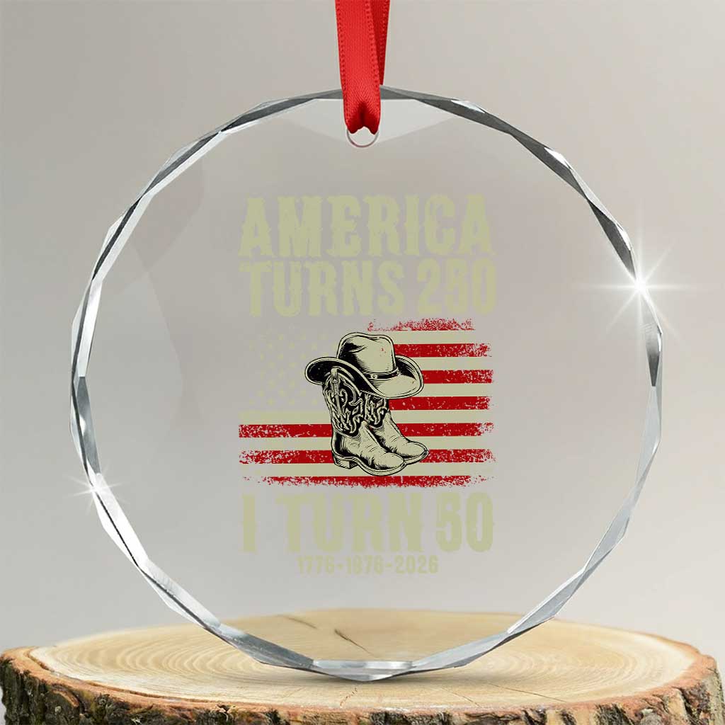 America Turns 250 I Turn 50 1976 50th Birthday Crystal Glass Ornament Patriotic Cowboy Cowgirl Rodeo 4th of July