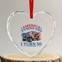 America Turns 250 I Turn 50 1976 50th Birthday Heart Crystal Glass Ornament Compact Classic Off-road SUV