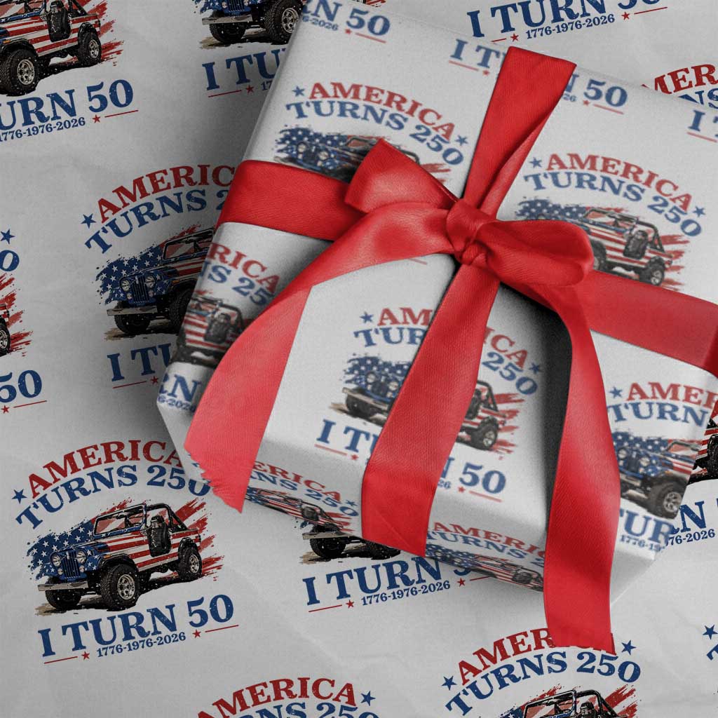 America Turns 250 I Turn 50 1976 50th Birthday Wrapping Paper Roll Compact Classic Off-road SUV