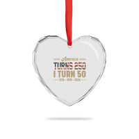 America Turns 250 I Turn 50 50th Birthday Heart Crystal Glass Ornament Vintage USA 250th Anniversary 1976 50 Year Old Gift