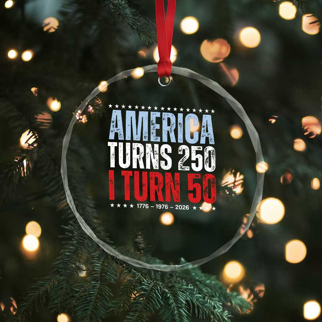 America Turns 250 I Turn 50 Crystal Glass Ornament 50th Birthday 250th Anniversary USA Vintage 1976