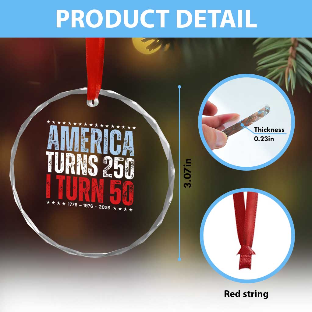 America Turns 250 I Turn 50 Crystal Glass Ornament 50th Birthday 250th Anniversary USA Vintage 1976