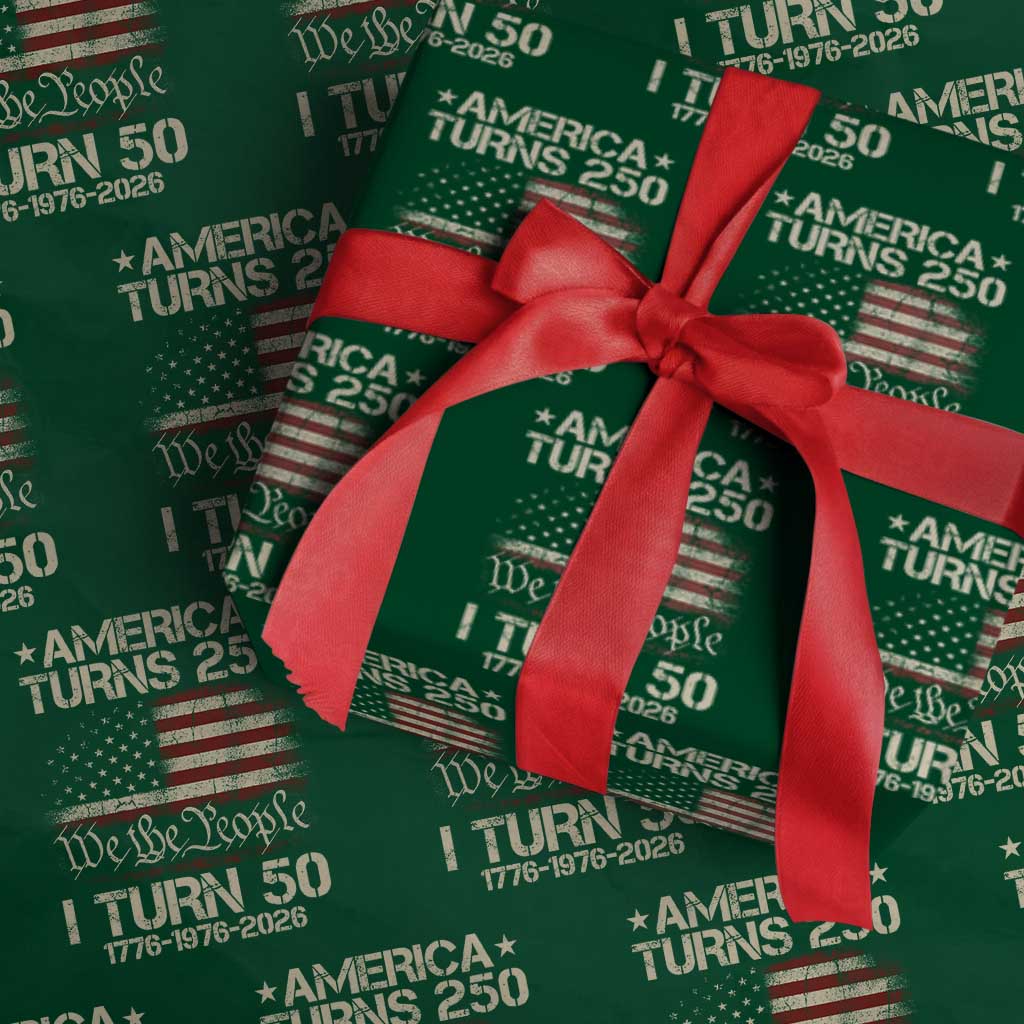 America Turns 250 I Turn 50 Wrapping Paper Roll 50th Birthday 250th Anniversary USA 1776 1976 2026