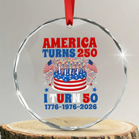 America Turns 250 I Turn 50 Funny 1976 Birthday Crystal Glass Ornament American Flag Cake 1776 to 2026 Semiquincentennial