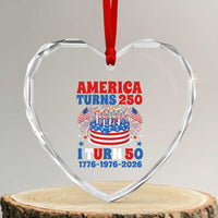 America Turns 250 I Turn 50 Funny 1976 Birthday Heart Crystal Glass Ornament American Flag Cake 1776 to 2026 Semiquincentennial