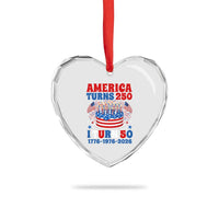 America Turns 250 I Turn 50 Funny 1976 Birthday Heart Crystal Glass Ornament American Flag Cake 1776 to 2026 Semiquincentennial