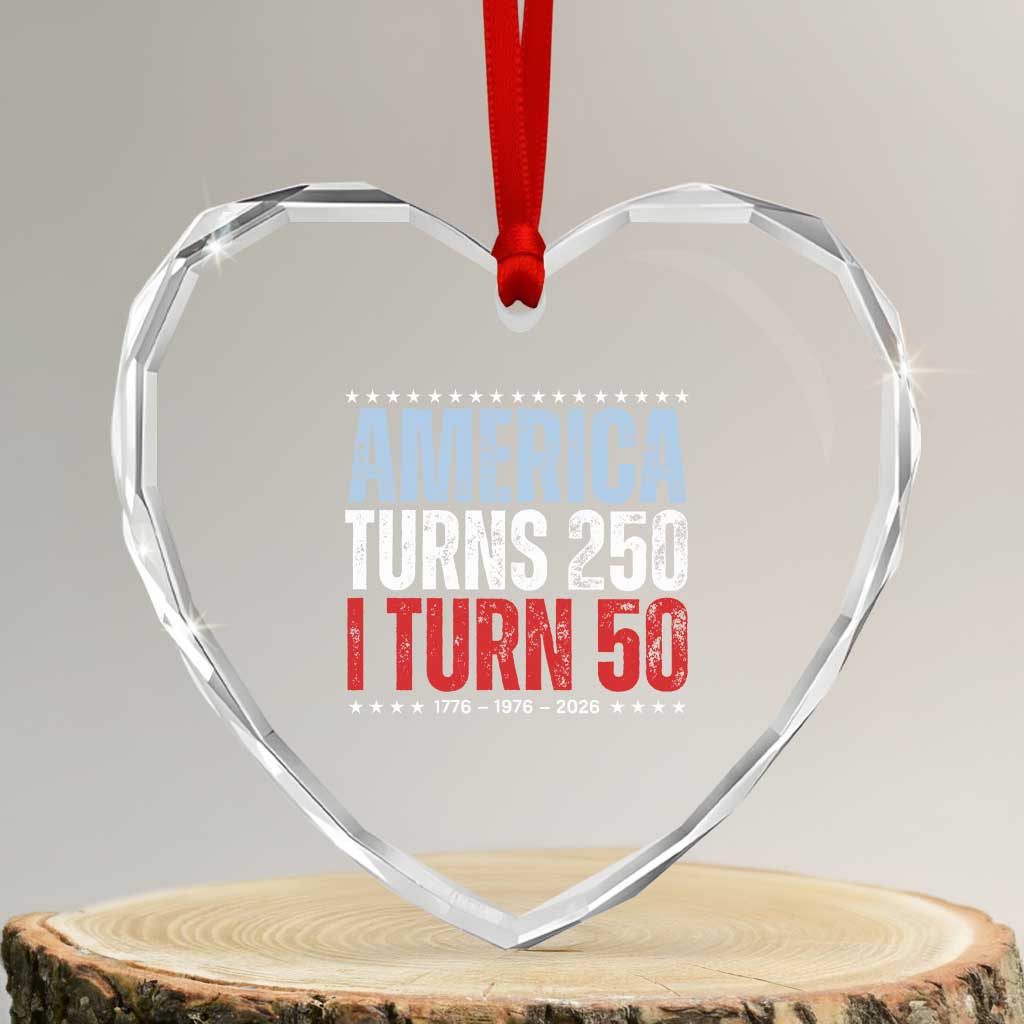 America Turns 250 I Turn 50 Heart Crystal Glass Ornament 50th Birthday 250th Anniversary USA Vintage 1976