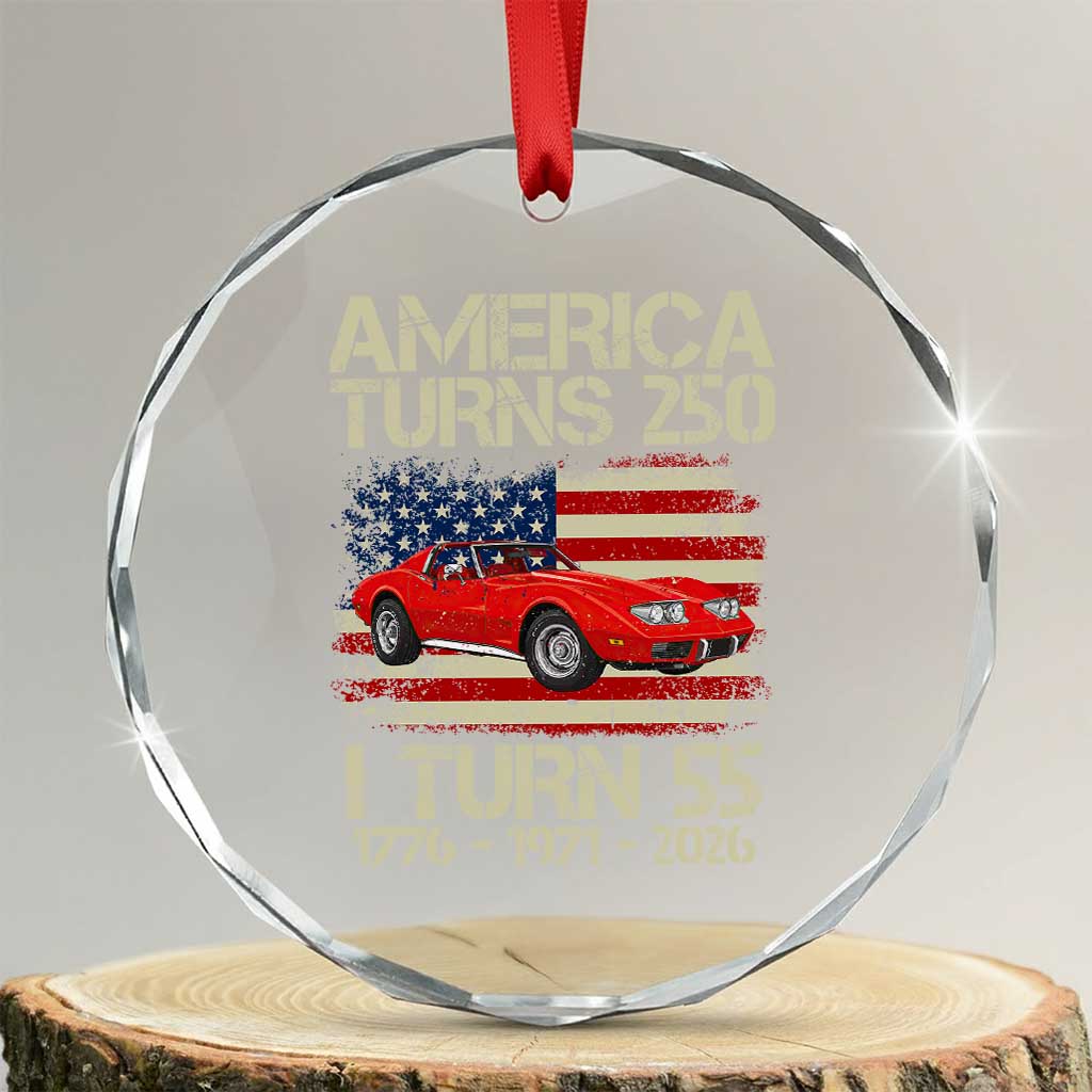 America Turns 250 I Turn 55 1971 55th Birthday Crystal Glass Ornament Sports Car Retro Americana
