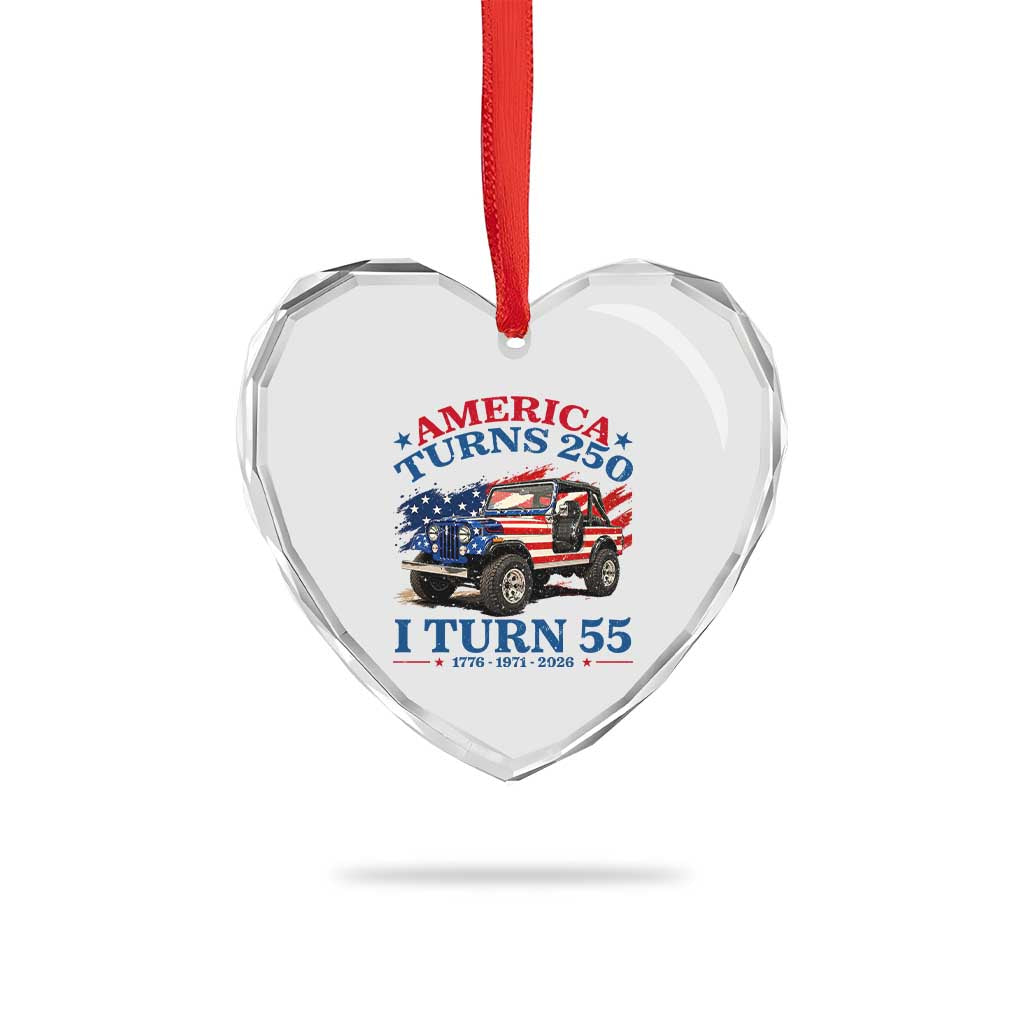 America Turns 250 I Turn 55 1971 55th Birthday Heart Crystal Glass Ornament Compact Classic Off-road SUV
