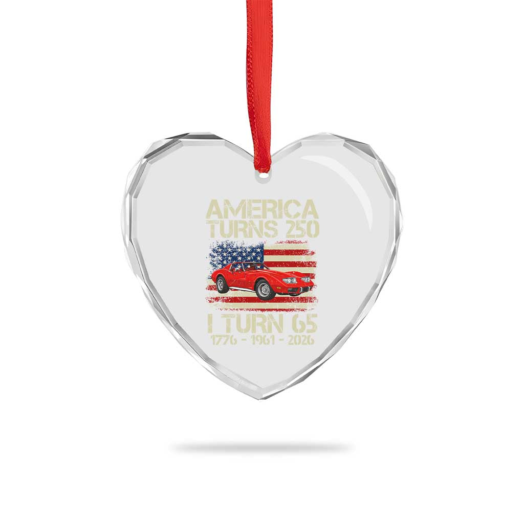 America Turns 250 I Turn 65 1961 65th Birthday Heart Crystal Glass Ornament Sports Car Retro Americana