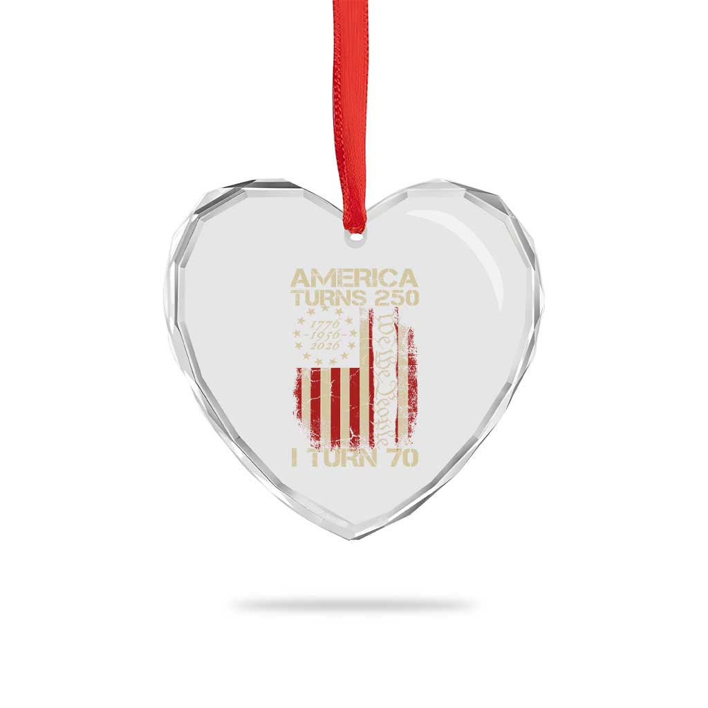America Turns 250 I Turn 70 Heart Crystal Glass Ornament 70th Birthday 250th Anniversary USA Vintage 1956 Bday