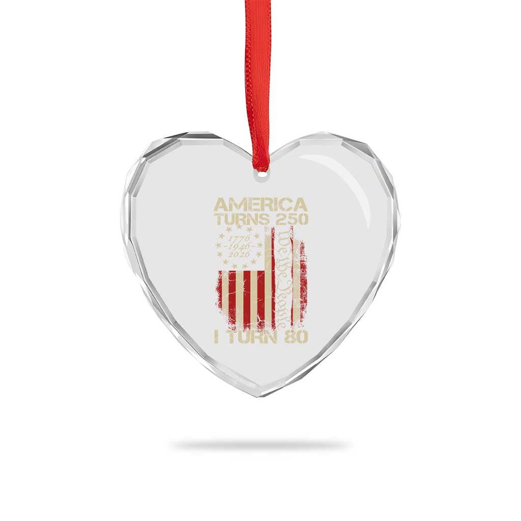 America Turns 250 I Turn 80 Heart Crystal Glass Ornament 80th Birthday 250th Anniversary USA Vintage 1946 Bday