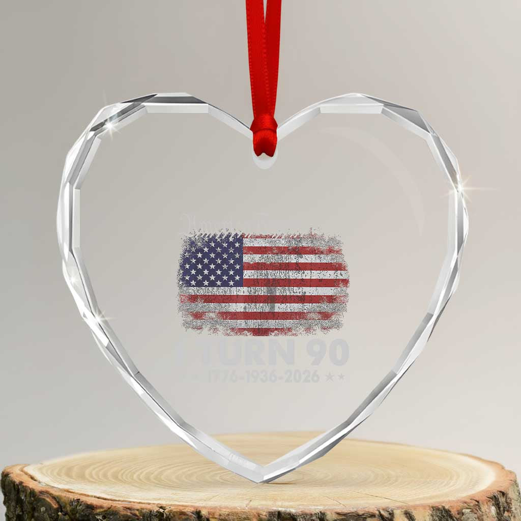 America Turns 250 I Turn 90 Heart Crystal Glass Ornament Vintage 1936 90th Birthday 250th Anniversary USA 90 Year Old Gift