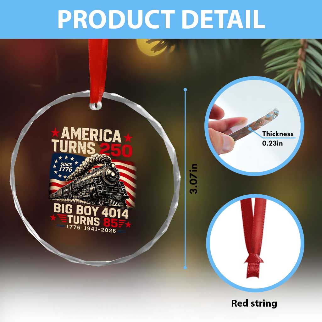 America Turns 250 Steam Locomotive Turns 85 Crystal Glass Ornament Vintage Railroad Steam Engine 85th USA 250th Anniversary