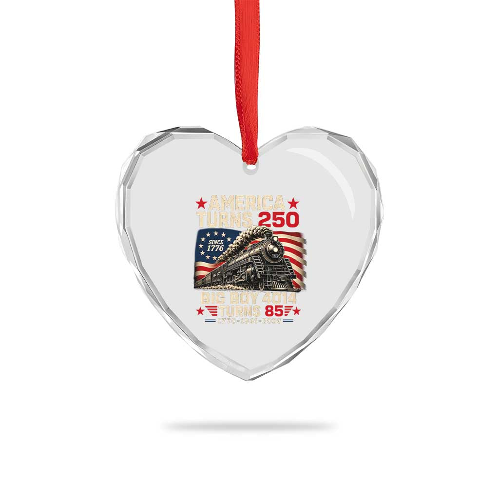America Turns 250 Steam Locomotive Turns 85 Heart Crystal Glass Ornament Vintage Railroad Steam Engine 85th USA 250th Anniversary