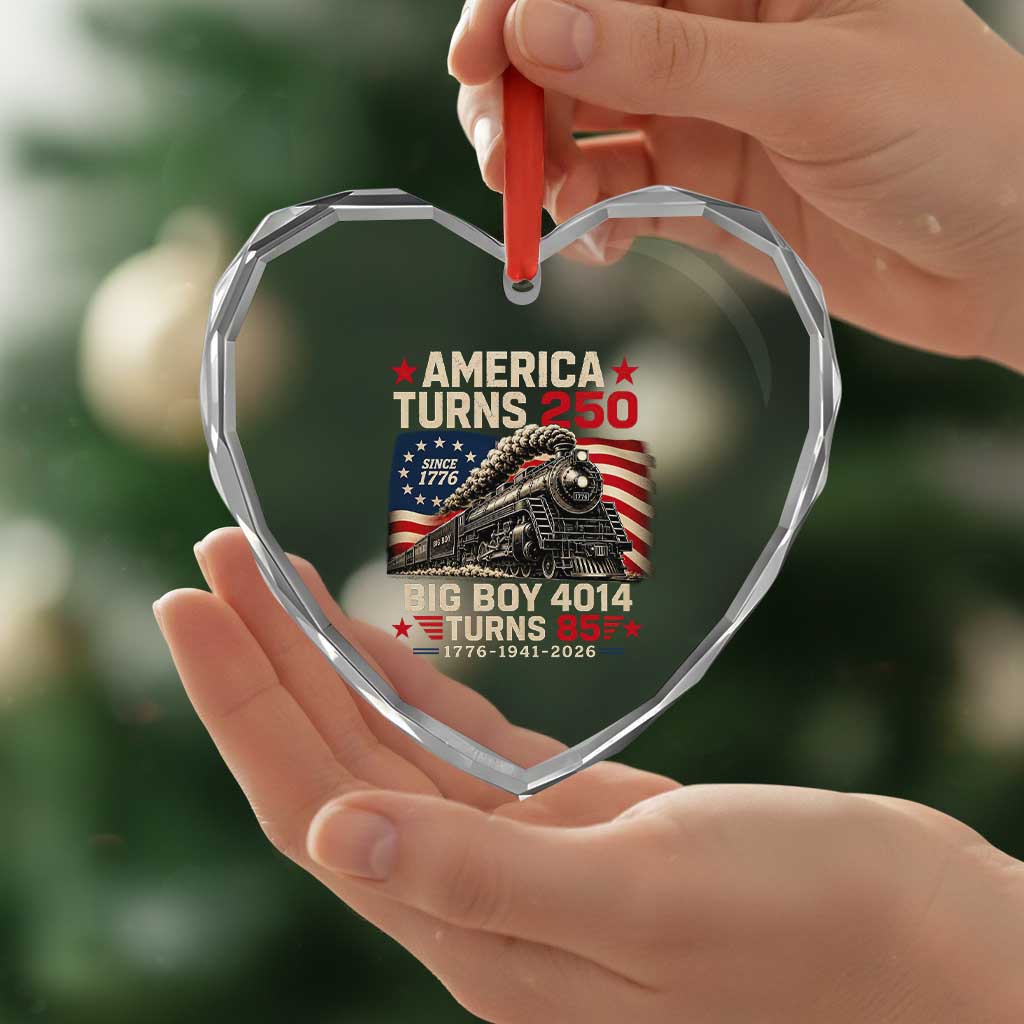 America Turns 250 Steam Locomotive Turns 85 Heart Crystal Glass Ornament Vintage Railroad Steam Engine 85th USA 250th Anniversary