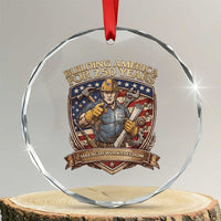 American Construction Worker Crystal Glass Ornament Building America For 250 Years