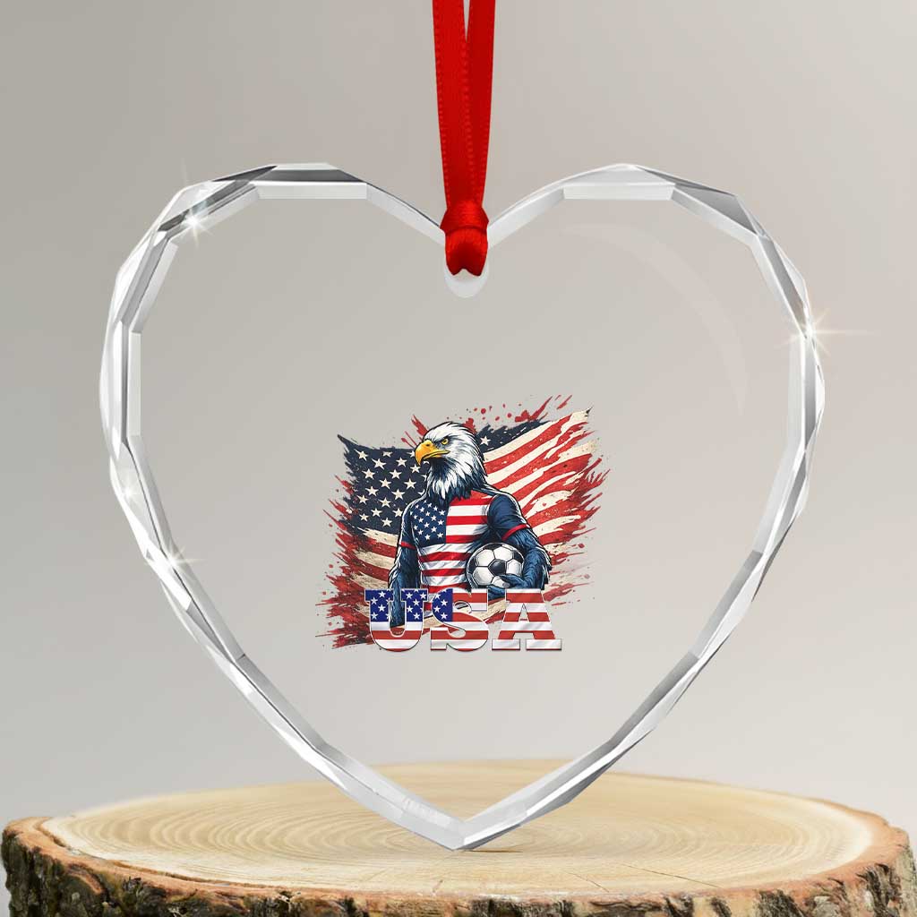 American Eagle And Soccer USA 2026 Supporter Heart Crystal Glass Ornament