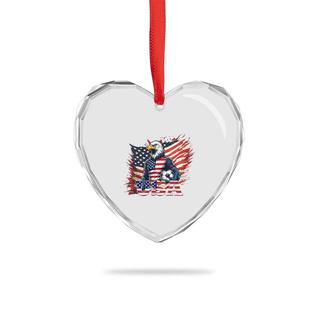 American Eagle And Soccer USA 2026 Supporter Heart Crystal Glass Ornament