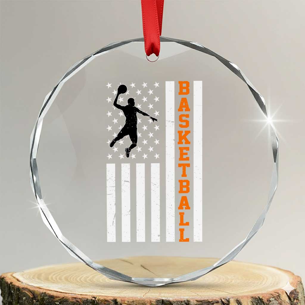 American Flag Basketball Crystal Glass Ornament Patriotic Sports Lover Gift