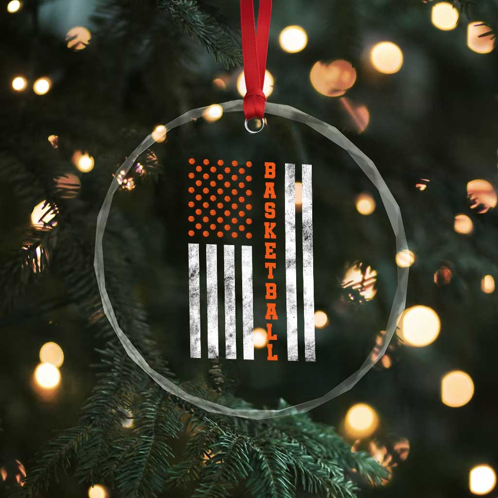 American Flag Basketball Crystal Glass Ornament USA Sports Fan