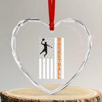 American Flag Basketball Heart Crystal Glass Ornament Patriotic Sports Lover Gift