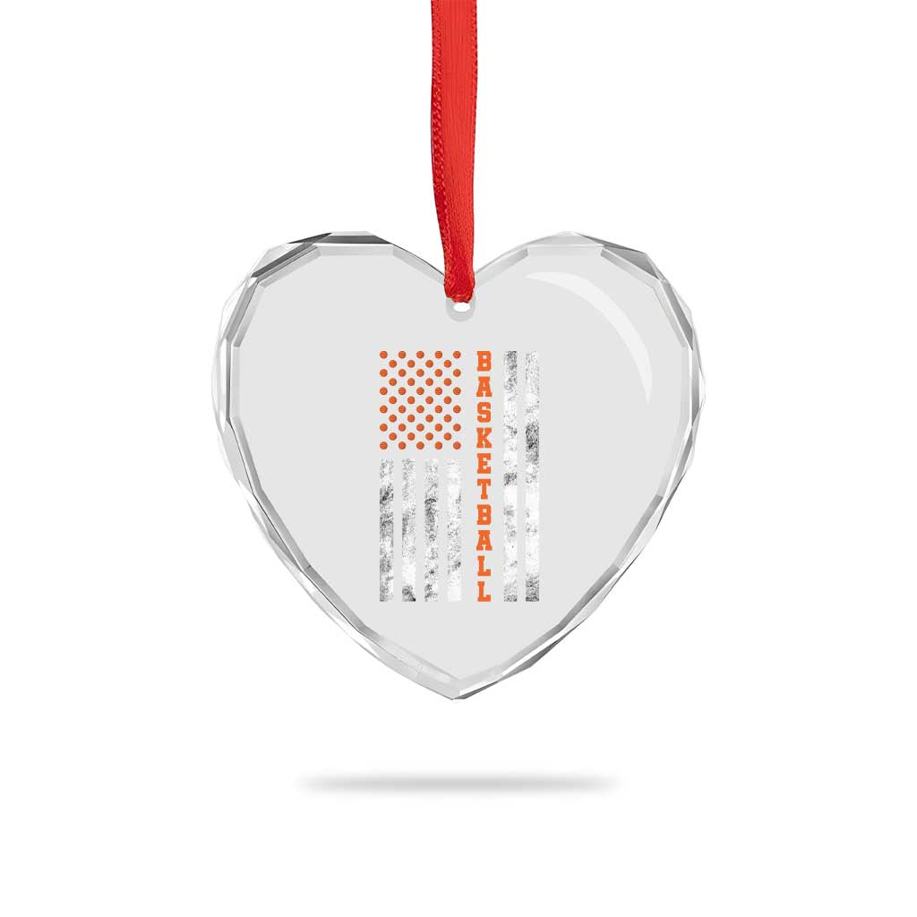 American Flag Basketball Heart Crystal Glass Ornament USA Sports Fan
