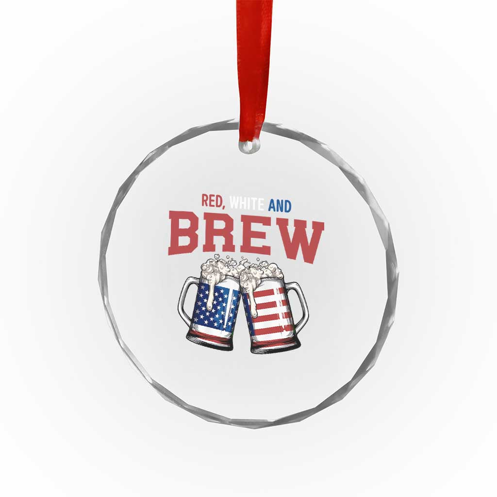 American Flag Beer Lover Crystal Glass Ornament Red White And Brew