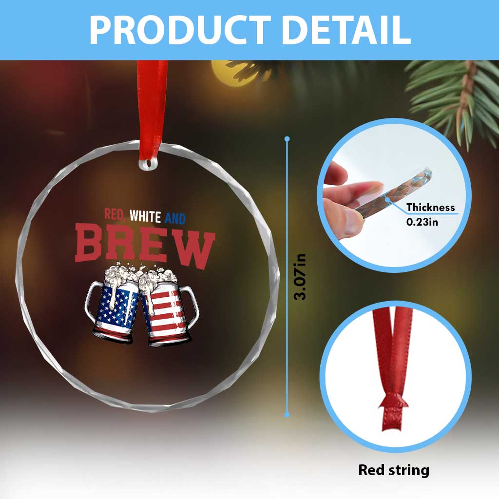 American Flag Beer Lover Crystal Glass Ornament Red White And Brew